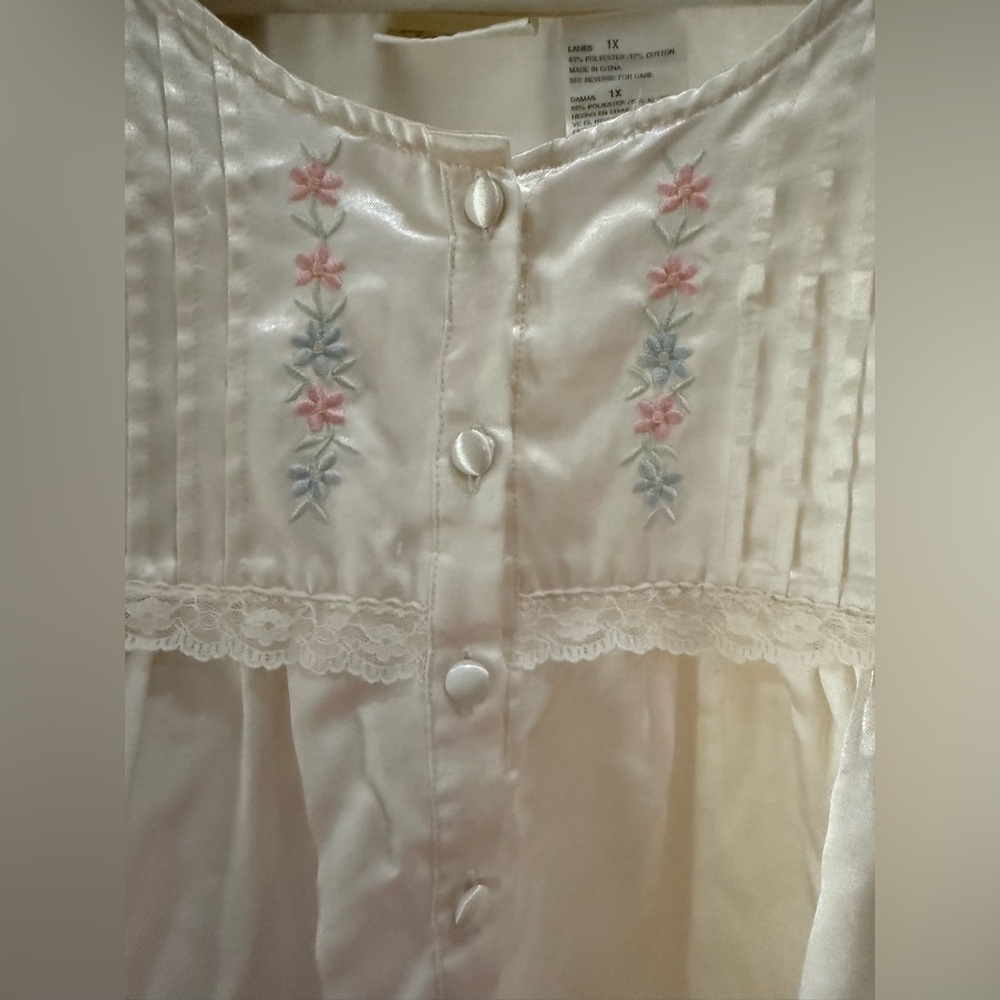 Vintage INTIMATE MOODS Long Tan Nightgown Nightie Lingerie W/ Pastel Flowers 1X